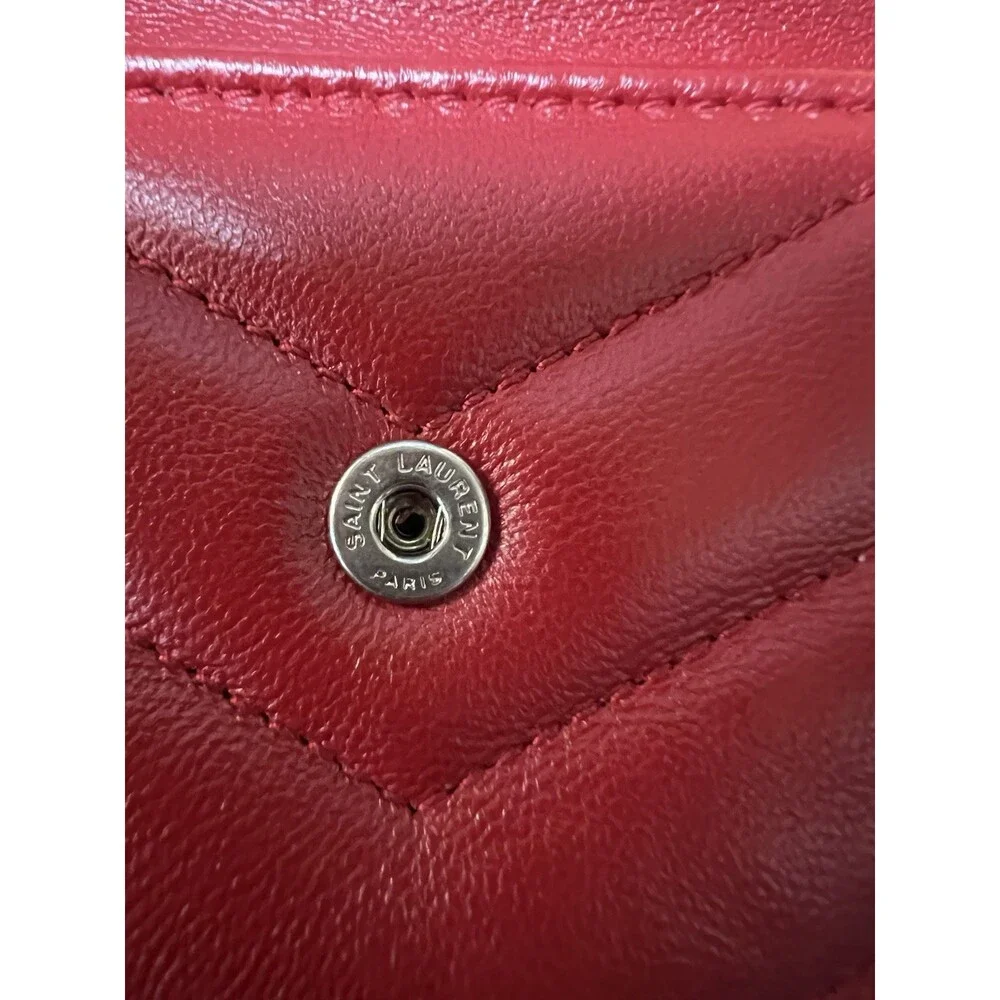 YSL Saint Laurent Leather Red Compact Wallet Card Case Box Duster & Tags